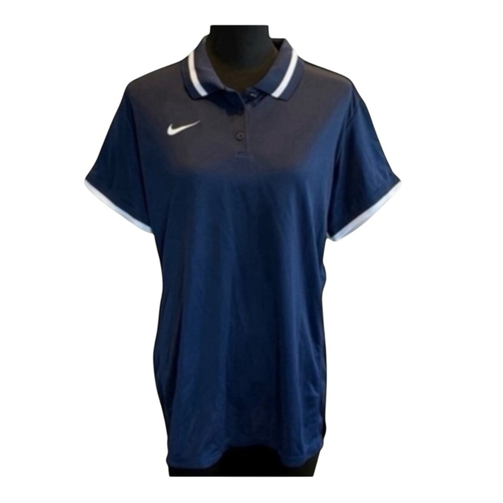 Nike‎ Dri-FIT Women's Golf Polo Shirt Navy Blue White Stripe Size XL NWT